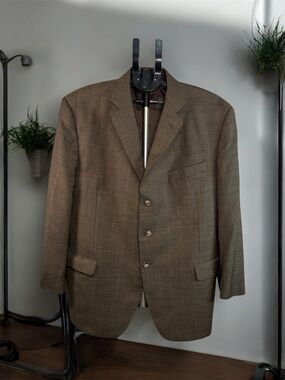 Lubiam Italy Wool Blazer 50R Brown Windowpane Sport Coat